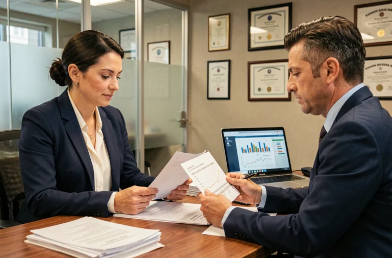 Une femme cadre en rendez-vous bancaire pour optimiser sa demande de crédit immobilier avec un conseiller expert
