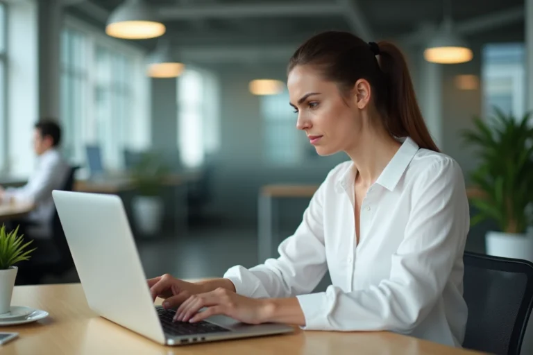 Employée L'Oréal rencontrant un problème de connexion sur son ordinateur portable au bureau
