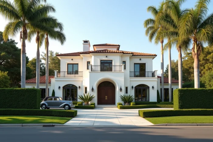 Villa de luxe de style méditerranéen à Beverly Hills symbolisant la fortune et le patrimoine immobilier d'un producteur de musique américain
